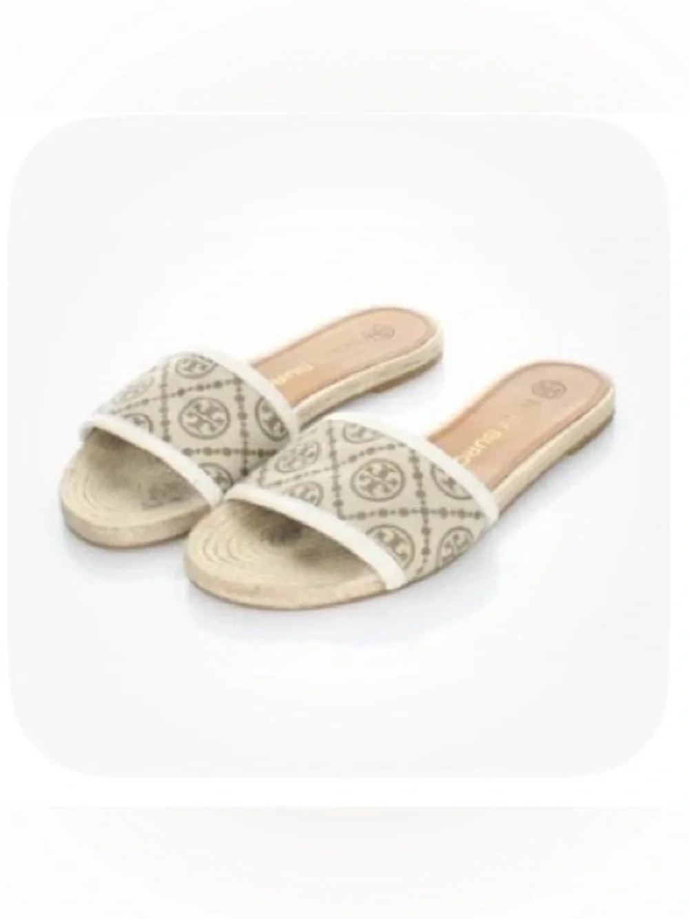 Tory Burch Women's T Monogram Espadrille Slide Natural Beige Size 7